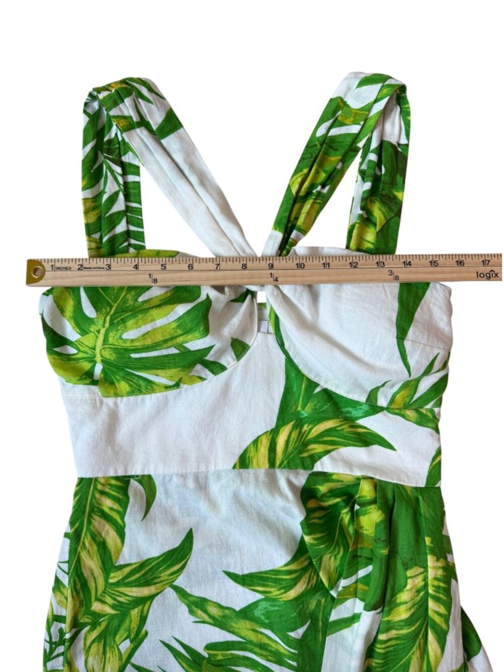 Olivaceous Tropical‎ Mini Dress M Palm Leaf Knot Front White Green NWT - Picture 13 of 14